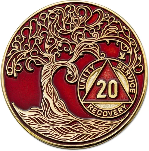 Vista 226 de 1 año Sobriety Mint Twisted Tree of Life Medallón de recuperación AA chapado en oro, chip/ficha - negro