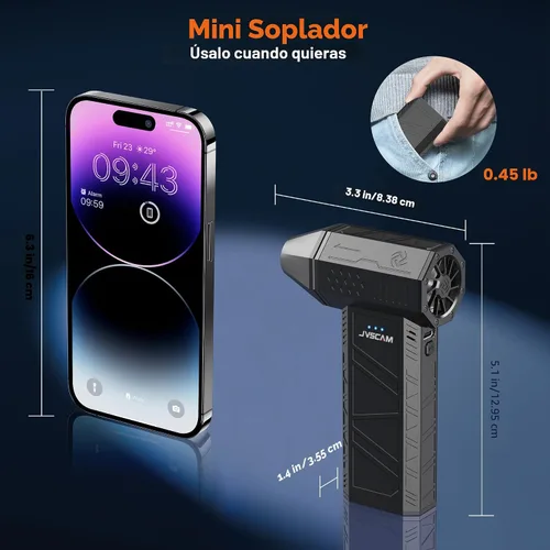 Vista 7 de JVSCAM Plumero de aire comprimido – Plumero de aire eléctrico con motor sin escobillas – Ventilador de aire inalámbrico ajustable de 3 engranajes