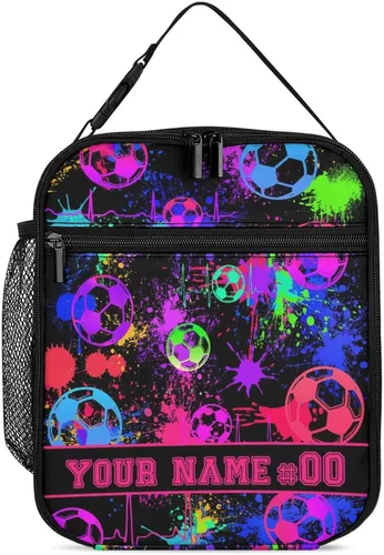 Vista 13 de Fiambrera de fútbol – Bolsa de almuerzo de fútbol reutilizable para mujeres, hombres y niños – Pequeña lonchera portátil plegable aislada