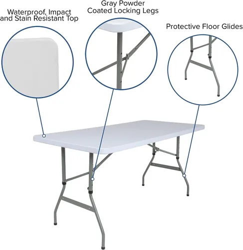 Vista 5 de Flash Furniture Kathryn Mesa plegable de plástico blanco granito ajustable de 4.93 pies de altura
