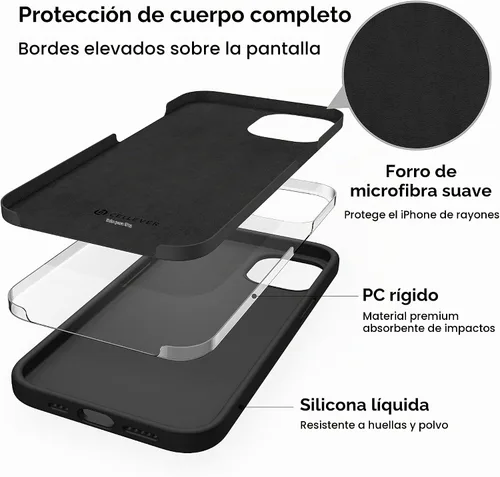 Vista 5 de CellEver Funda de silicona resistente para iPhone 13, protección militar contra caídas, protección elevada de pantalla y cámara, interior sin Negro