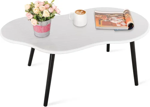 Vista 13 de Mesa de centro pequeña, mesa de centro de nube negra para espacios pequeños, mesa central moderna única e irregular con patas de madera, mesa