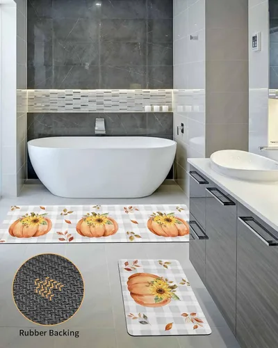 Vista 5 de Tapete de baño de calabaza para bañera, antideslizante, de secado rápido y absorbente, tierra de diatomeas, fregadero, dormitorio, cocina, lavable