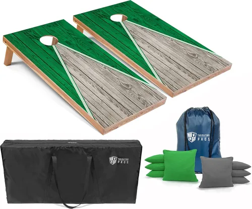 Vista 43 de Tailgating Pros Juego de tablero de Cornhole ligero con diseño piramidal con bolsas de frijoles y estuche de transporte, juego de cornhole