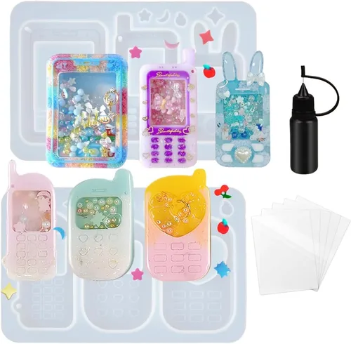 Vista 8 de Conjunto de moldes agitadores de resina, dijes kawaii, paquete de 41 bandejas de silicona, kit de botella aplicadora con punta de precisión, paquete