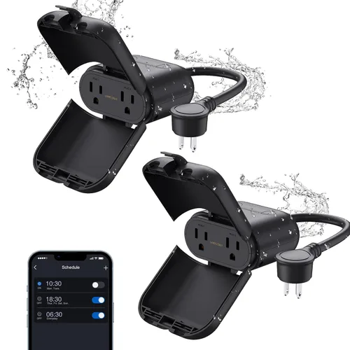 Vista 24 de ELEGRP PQR11 Enchufe inteligente para exteriores con regulador de intensidad impermeable IP66, enchufe WiFi inteligente compatible con Alexa