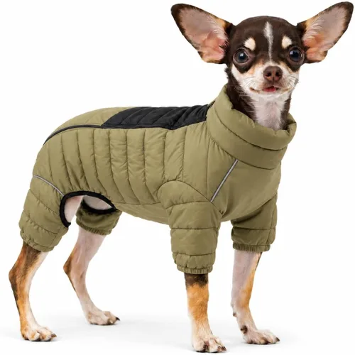 Vista 50 de Suéter para Perro ArmyGreen, Resistente al Viento, Reflectante - Chaqueta de Invierno Dirigible para S, M, L - Cremallera, Tallas Ajustables Verde