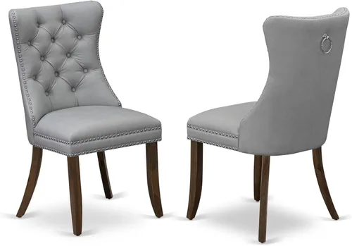Vista 12 de East West Furniture DAP8F12 Dallas Parson - Juego de 2 sillas de cocina tapizadas de piel sintética con botones copetudos, color gris oscuro