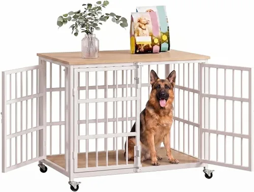 Vista 4 de KOKOTANGS Mueble de jaula para perros de 38 pulgadas, resistente para perros grandes, jaula de madera a prueba de fugas y masticaciones para perros