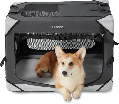 Vista 13 de Lesure Jaula Plegable para Perros - Perrera de Viaje Portátil para Perros Medianos, Jaula para Mascotas de 4 Puertas con Ventanas de Malla