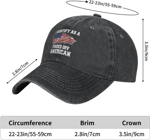 Vista 6 de I Identifys As A Pissed Off American Hat for Men Baseball Hats Graphic Hats, Negro