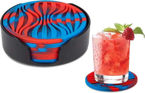 Vista 16 de Paquete de 6 posavasos para bebidas con soporte, tapete de silicona antideslizante, posavasos de goma vivos para bebidas calientes o frías, se