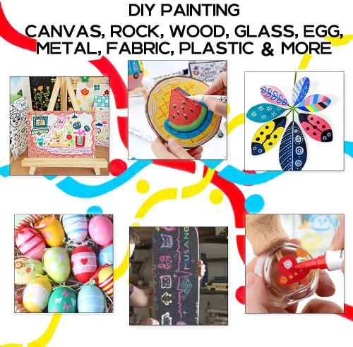 Vista 2 de TRANSON Juego de rotuladores de pintura acrílica de doble punta fina y brocha de 12 colores para lienzo, roca, madera, cuero, cerámica, pintura DIY