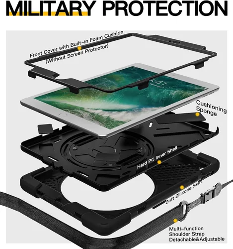 Vista 6 de BRAECN Funda para iPad 6ª/5ª Generación, Funda iPad 9.7 2018/2017 - Resistente a Prueba de Golpes con Soporte para Lápices, Correa de Hombro