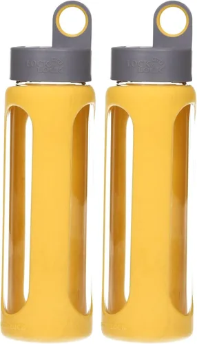 Vista 8 de LocknLock I Shape - Botella de agua deportiva de silicona resistente al calor, vidrio borosilicato, 17 onzas, amarillo