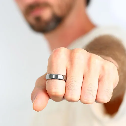Vista 3 de Anillo giratorio de titanio cepillado para hombre, de 0.315 pulgadas y 0.315 pulgadas (0.236 in0.315 in), anillos giratorios de boda para hombres