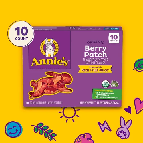 Vista 10 de Annie's Organic Berry Patch - Snacks de frutas con sabor a conejito, sin gluten, 10 bolsas, 7 onzas