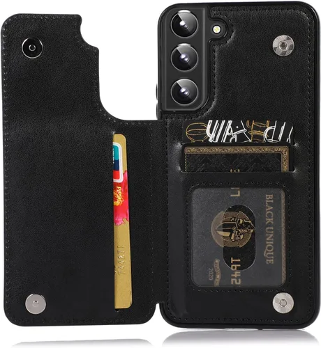 Vista 5 de Asuwish Glaxay S22 - Funda para Samsung Galaxy S22 5G con protector de pantalla de vidrio templado, soporte de cuero con tarjetero, doble cierre