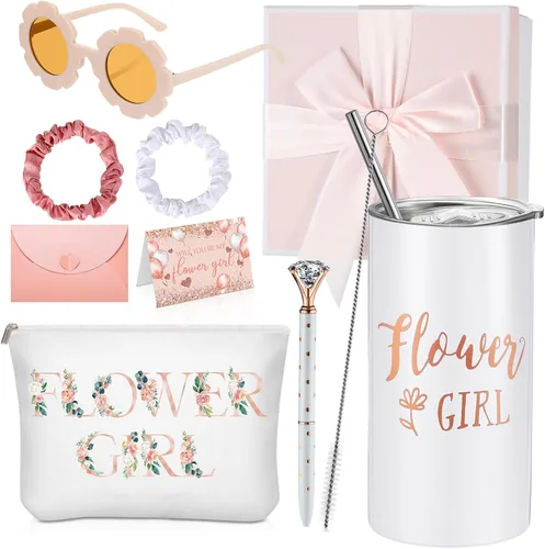 Vista 9 de Sieral Juego de 9 Piezas de Regalos de Propuesta para Niña de Flores, Vaso Personalizado para Niña de Flores con Pajita, Caja de Regalo para Novia