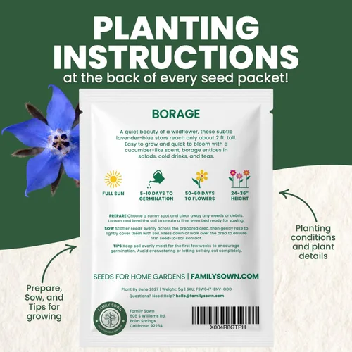 Vista 4 de Borraja - 200 semillas para plantar - Temporada 2026 - Bolsa de 0.18 oz