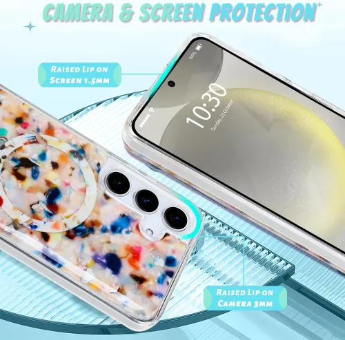 Vista 150 de Bonoma - Funda compatible con Samsung Galaxy S21 Plus, diseño de corazón con purpurina, color rosa Support for MagSafe, Plating Magnetic Case TPU