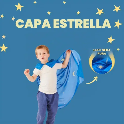 Vista 2 de Sarah's Silks - Capa de seda 100% estrella para jugar como superhéroe, princesa, hada o elfo. Banda ajustable para el cuello de 32 pulgadas de largo