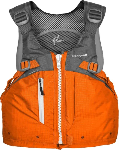 Vista 9 de Stohlquist Chaleco salvavidas PFD para mujer, 8 puntos de ajuste para un ajuste definitivo, carcasa exterior Ripstop, flotación de espalda alta, Gris