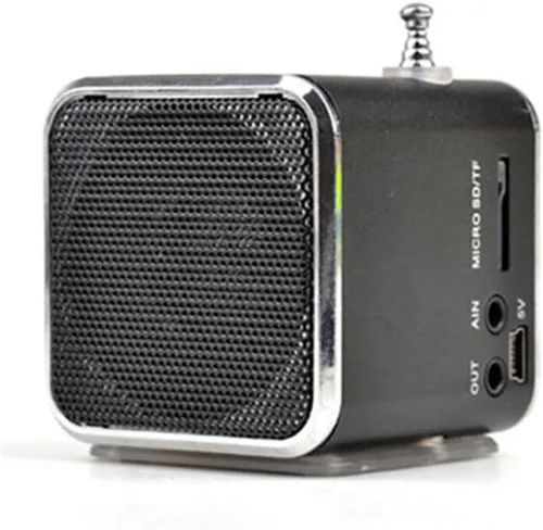 Vista 6 de Mini altavoz portátil reproductor de música, radio FM, altavoz estéreo, soporte para tarjeta TF y disco U, diseño breve, mini altavoz perfecto
