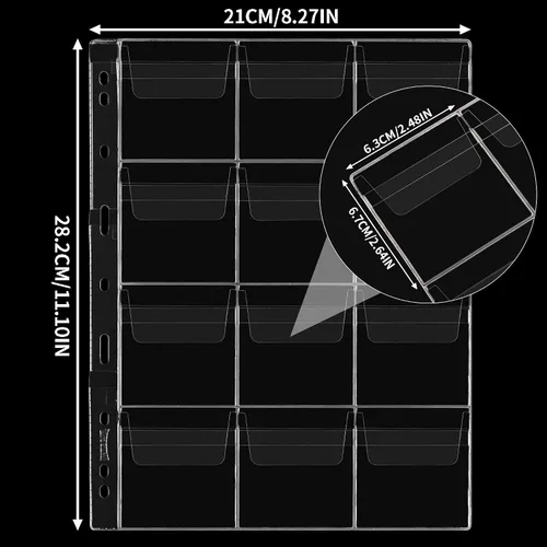 Vista 2 de Páginas para Recolectar Monedas de Uncle Paul 5 Hojas 12 Bolsillos Fundas Estándar con 9 Orificios para Insertar Monedas Fundas para Coleccionistas