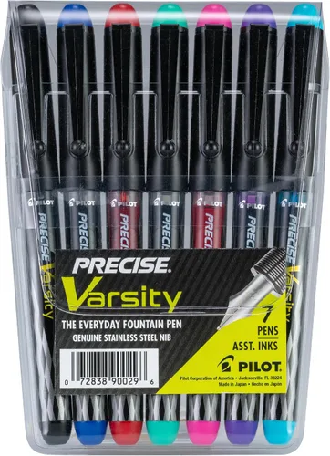 Vista 7 de PILOT Precise Varsity - Plumas fuente precargadas, de punta media de acero inoxidable, tintas negra/azul/violeta, 3 unidades (90022)