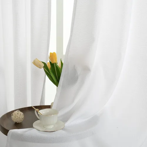 Vista 5 de LAMIT Cortinas de Lino Blancas Semitransparentes para Dormitorio, Paneles Filtrantes de Luz, Cortinas de Lino con Ojales de Protección de Privacidad