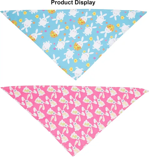 Vista 6 de ADOGGYGO Paquete de 4 Bandanas de Pascua para Perro, Bufanda Triangular para Perro, Patrón de Huevo de Pascua de Conejo, Bandana para Mascotas