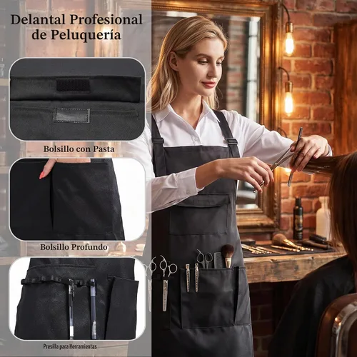 Vista 2 de Nanxson Delantal ajustable para mujer, delantal de trabajo profesional con bolsillos para herramientas CF3010 Negro