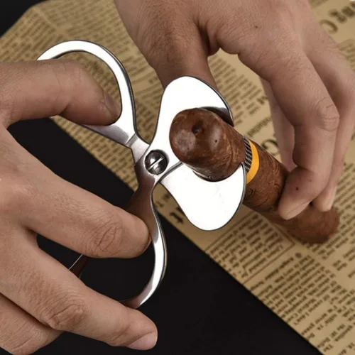 Vista 2 de Tijeras para puros, guillotina de acero inoxidable, doble hoja, corte recto, accesorios para cigarros