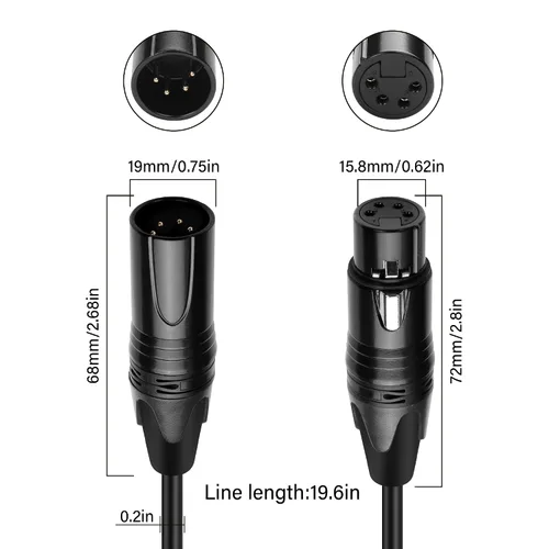 Vista 3 de GINTOOYUN Cable DMX de 4 pines de señal XLR macho a hembra DMX512 XLR macho a hembra Cable de señal de luz de escenario con conectores metálicos