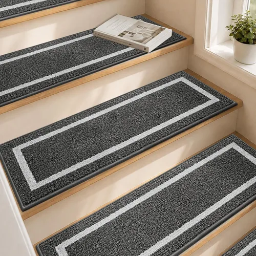 Vista 10 de COSY HOMEER Alfombra para Rellano de Escalera 30x30 Pulgadas, Alfombra Cuadrada Antideslizante para Escalones de Madera Interior, Poliéster Lavable