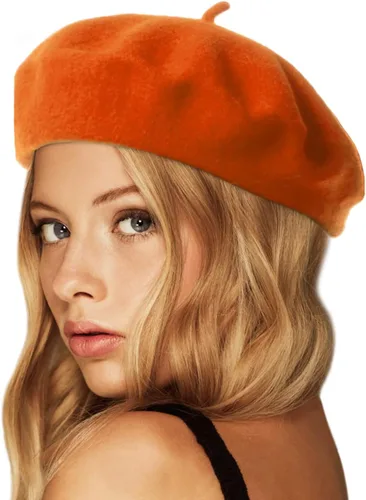 Vista 26 de Wheebo Boina de lana, color sólido, estilo francés, gorro cálido de invierno para mujeres y niñas Albaricoque