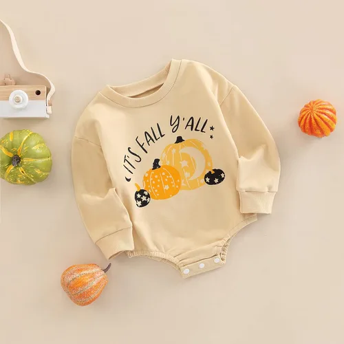 Vista 56 de Ropa de Halloween para bebé niña, sudadera con estampado de calabaza, mameluco de burbujas, lindo traje de Acción de Gracias de otoño