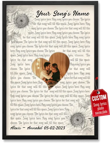 Vista 36 de H-DEWALL Póster personalizado de letras de canciones, regalo de boda único para parejas, personaliza con tus propias fotos, nombres y fecha, sin