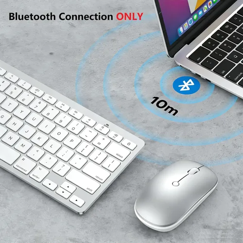 Vista 6 de Teclado y mouse inalámbricos para Mac, teclado de 14 atajos multimedia con mouse DPI ajustable, diseño delgado y portátil, conexión Bluetooth