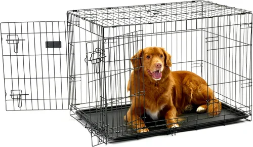 Vista 16 de Jaula de perro Carlson segura y compacta de doble puerta de metal, mediana con panel divisor