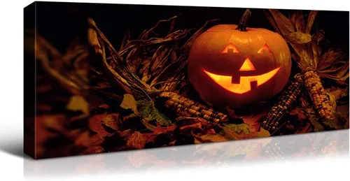 Vista 32 de Denozer - Decoración de pared de calabaza de Halloween, pósteres de regalo, decoración del hogar, arte de pared, imágenes en lienzo HD, estiradas