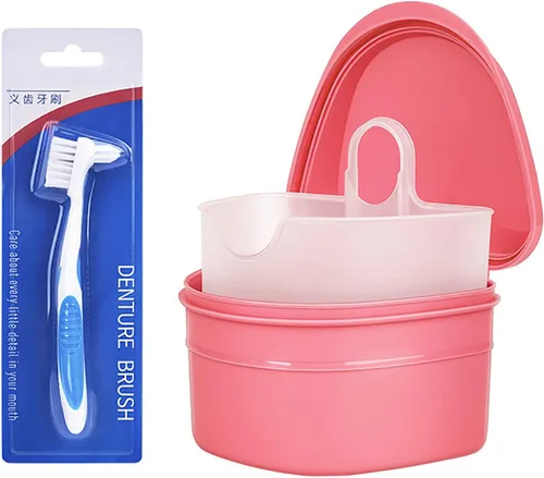 Vista 10 de Caja de baño para dentadura dental, taza y cepillo de dientes con cesta de colador, soporte para caja de almacenamiento de dientes falsos, caja