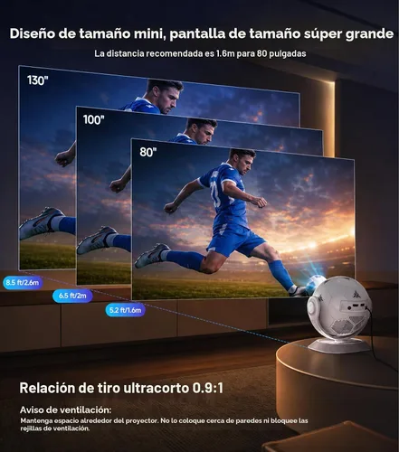 Vista 4 de Magcubic Mini proyector con temática de fútbol 2026, proyector portátil con WiFi 6 y Bluetooth 5.4, soporte 4K, Keystone automático, rotación