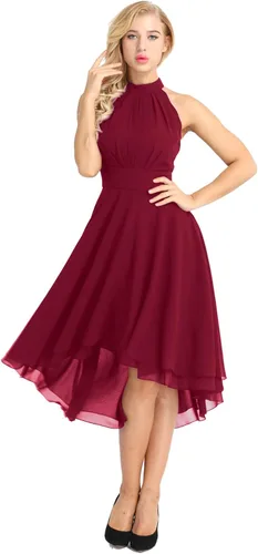 Vista 2 de YONGHS Vestido de dama de honor alto y bajo halter de las mujeres vestido corto de fiesta de baile vestido de regreso a