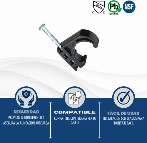 Vista 5 de XFITTING - Abrazadera J de 1/2 pulgada con clavo para Pex, cobre, CPVC, tubo de talón, paquete de 50