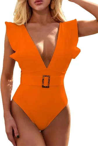 Vista 3 de Avanova Traje de baño de una pieza para mujer, con volantes, cuello en V profundo, tirantes