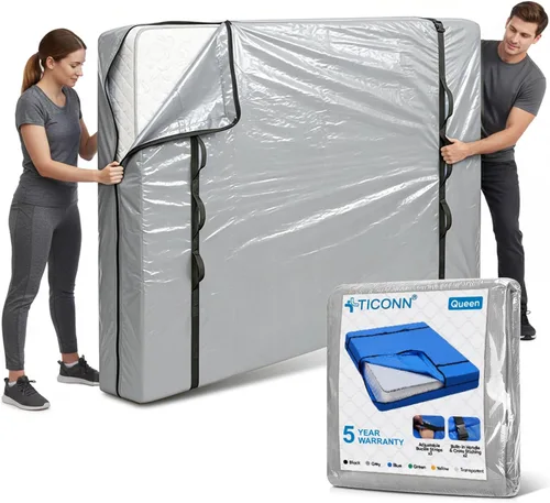 Vista 33 de TICONN Bolsas para colchón para mudanza, bolsa de almacenamiento de servicio pesado para colchón Full XL con asa perimetral y hebillas ajustables