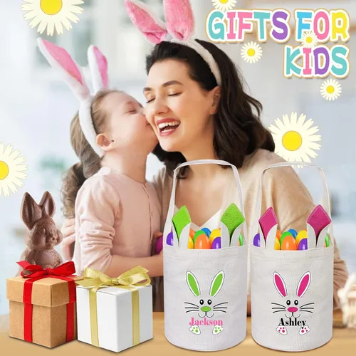 Vista 7 de Canasta de Pascua para niños, cesta de caza de huevos de Pascua, cesta de conejo de Pascua, regalos de Pascua, cesta de huevos de Pascua, cesta