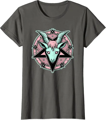 Vista 53 de Camiseta Kawaii Paste Creepy Goat Pentacle, Negro